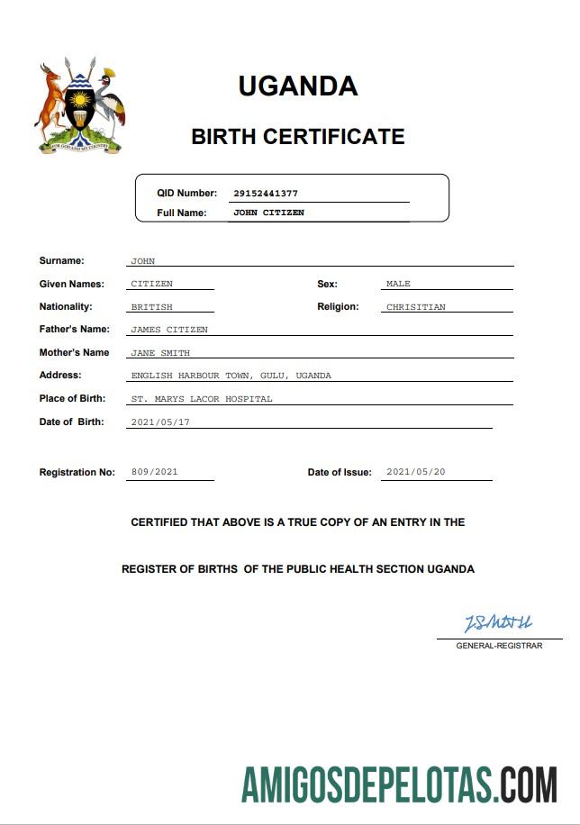 Para baixar modelo Word e PDF de certidão de nascimento de Uganda